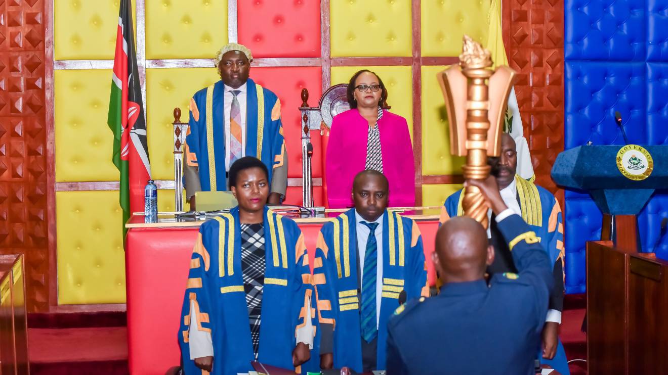 Anne Waiguru (Top Right) before delivering her address. PHOTO/COURTESY